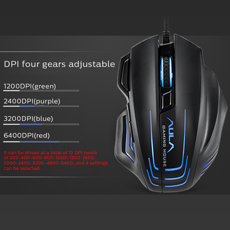 Mouse Gaming AULA S18-RGB-Sensor Sunplus 6698A-6400DPI-Macro-AULA S-18