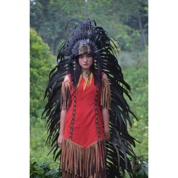 TOPI INDIAN - INDIAN HEADDRESS LONG AYAM KENING SRIGALA HITAM FULL