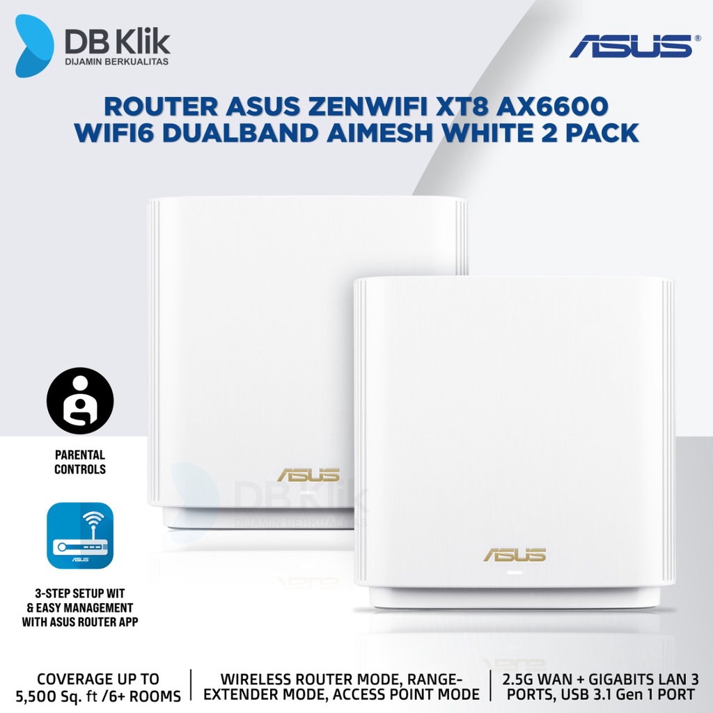 Router ASUS ZenWiFi XT8 AX6600 WiFi6 DualBand AiMesh White 2 Pack