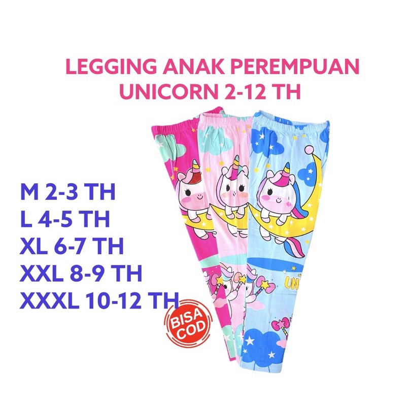 Celana Legging Anak Perempuan Karakter UNICORN 2-12 TH Leging Anak Perempuan Katun Celana Panjang Anak Perempuan XS-XXL