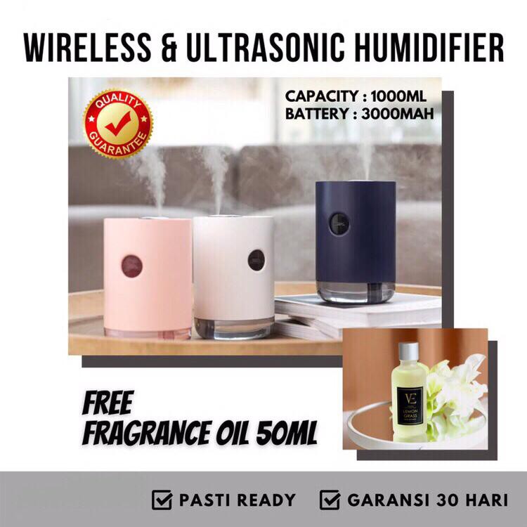 ULTRASONIC AIR HUMIDIFIER / DIFFUSER UAP WIRELESS AROMATHERAPY/PELEMBAP PENGAHARUM RUANGAN 1000ml 1L