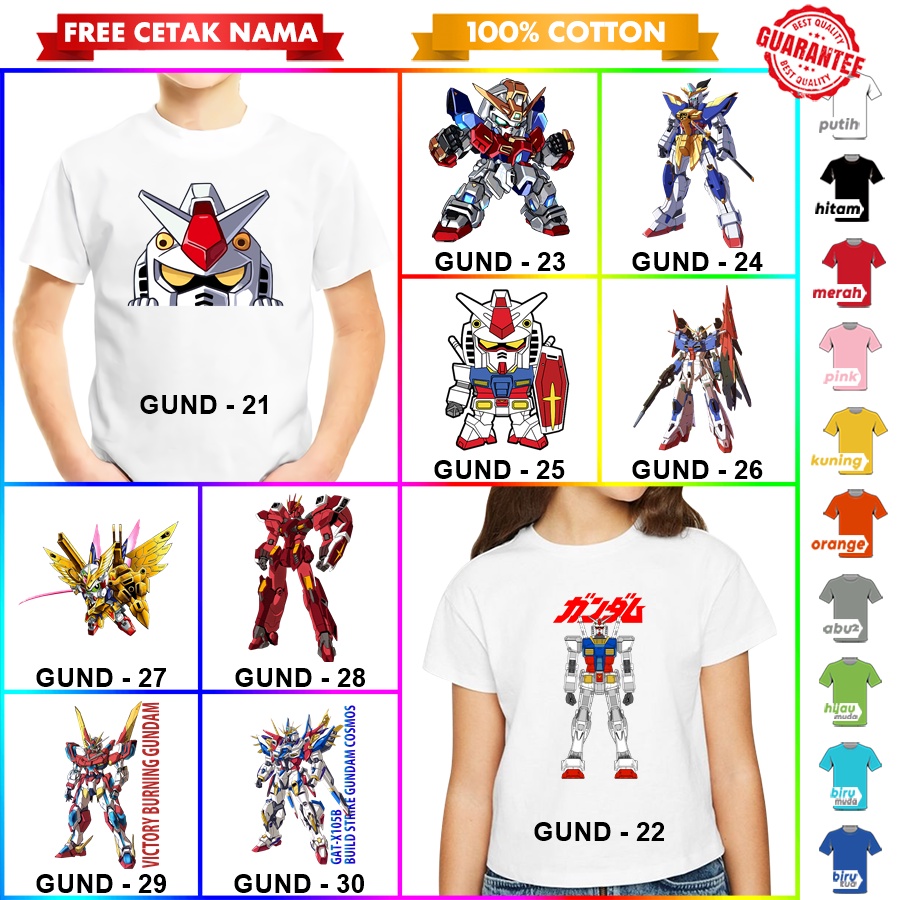 [FREE NAMA!!] Baju Kaos COUPLE  ANAK DAN DEWASA GUNDAM BANYAK MOTIF