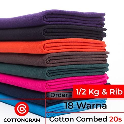 Kain Bahan Kaos Kiloan Cotton Combed 20s 18 Warna Setengah Kg dan Rib