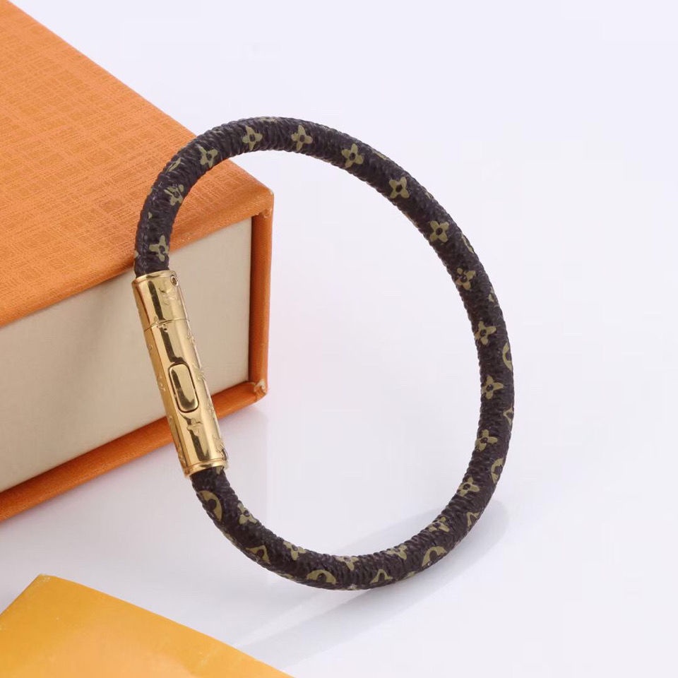 Louis Vuitton LV leather rope magnetic buckle bracelet CNC carved