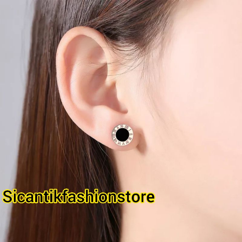 Anting Titanium Stud B&lt;lgr Angka Romawi Untuk Wanita dan Pria Warna Rose Gold, Gold