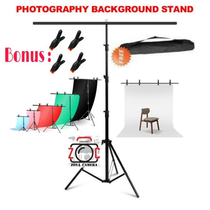Zona Tiang Background Stand Portable Layar Studio Vlog Backdrop Kain