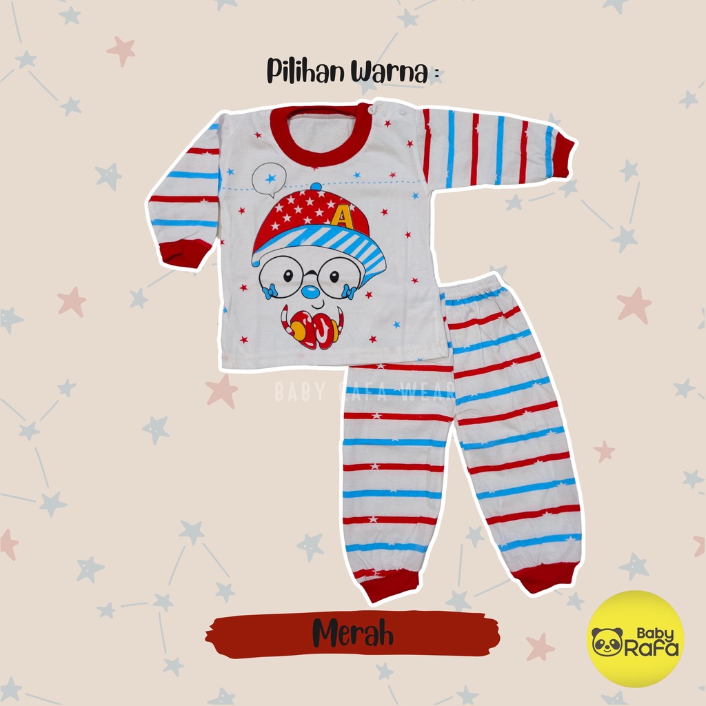 Setelan Piyama Baju Bayi Panjang 3 - 18 Bulan merk VIORI motif Topi Kacamata