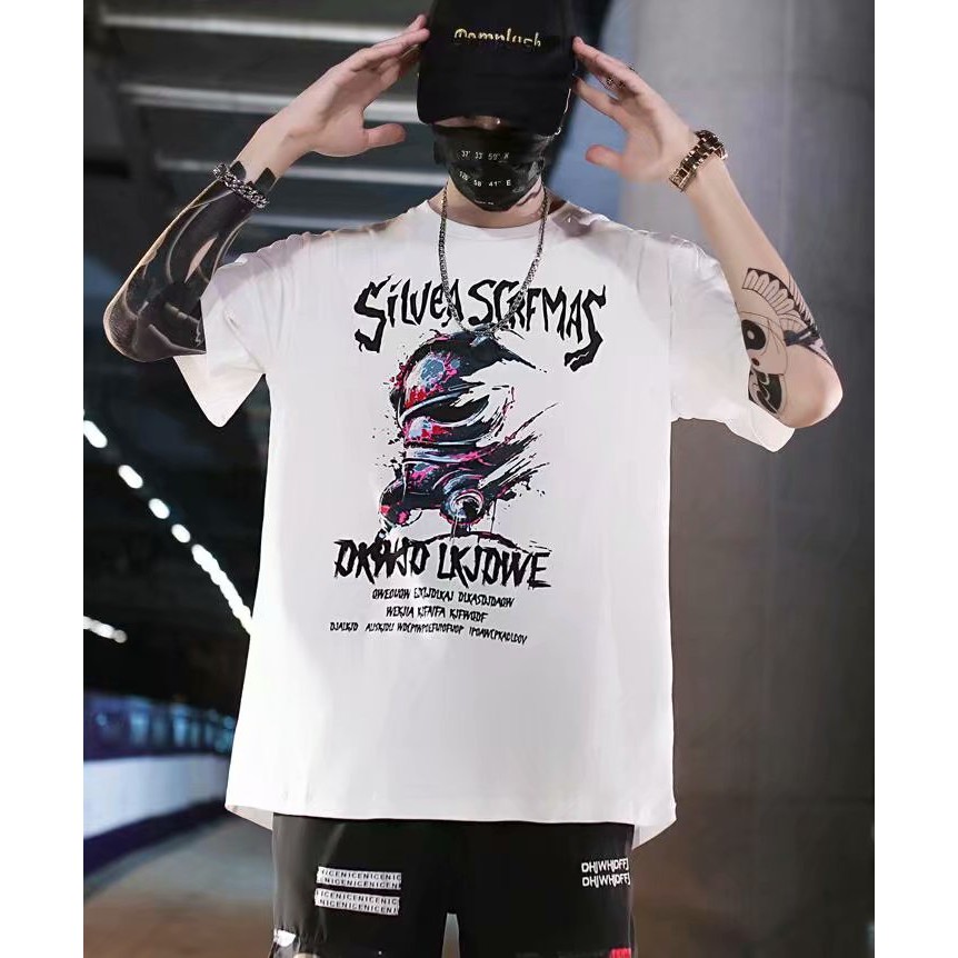 Hip-Pop T-shirt 2021 Ins Super Terkenal Anak Muda Street Fashion T-shirt Sangat Besar Cetak Alien T-