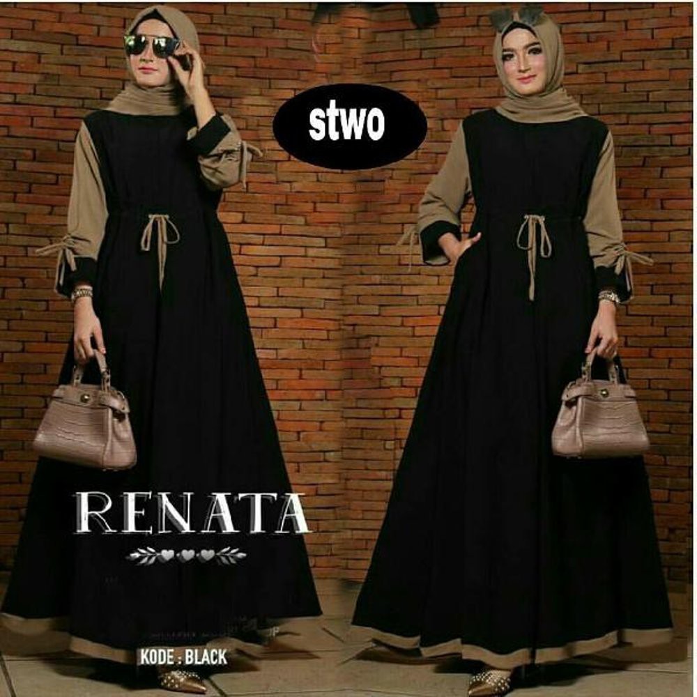 Renata Dress muslim/Busui Resleting Depan/Tanpa Hijab/bisa Cod-hitam