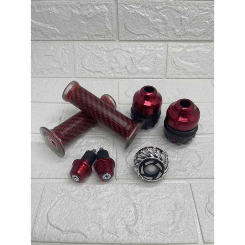 Lampu Stop Projie Rainbow Merah+Handgrip Karbon+Jalu As Jumbo+Jalu Stang Matic Universal