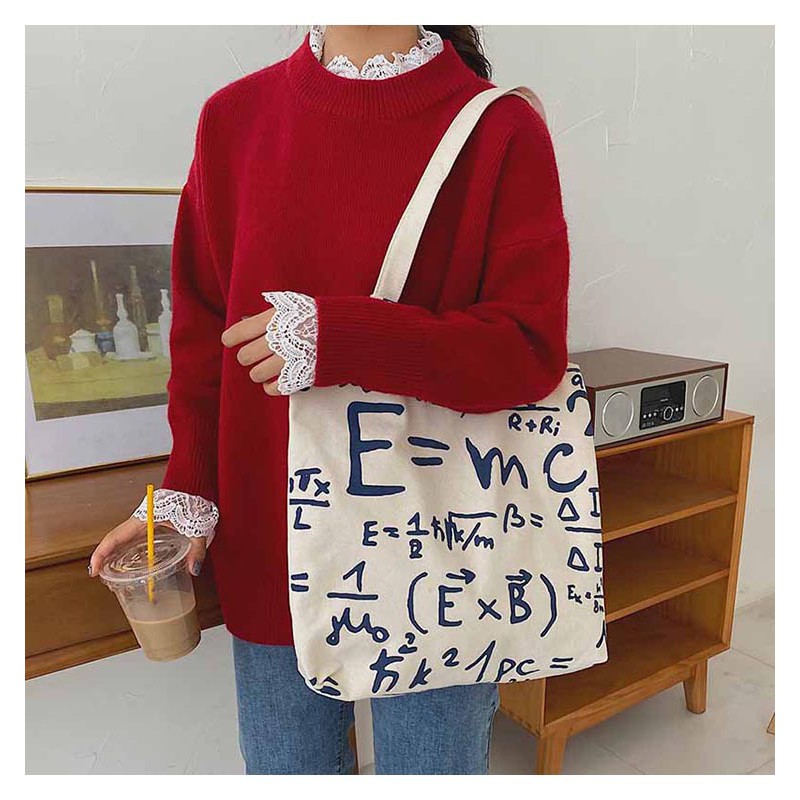 TC-06 tas canvas tote bag wanita import korea jepang simple rumus e = mc2