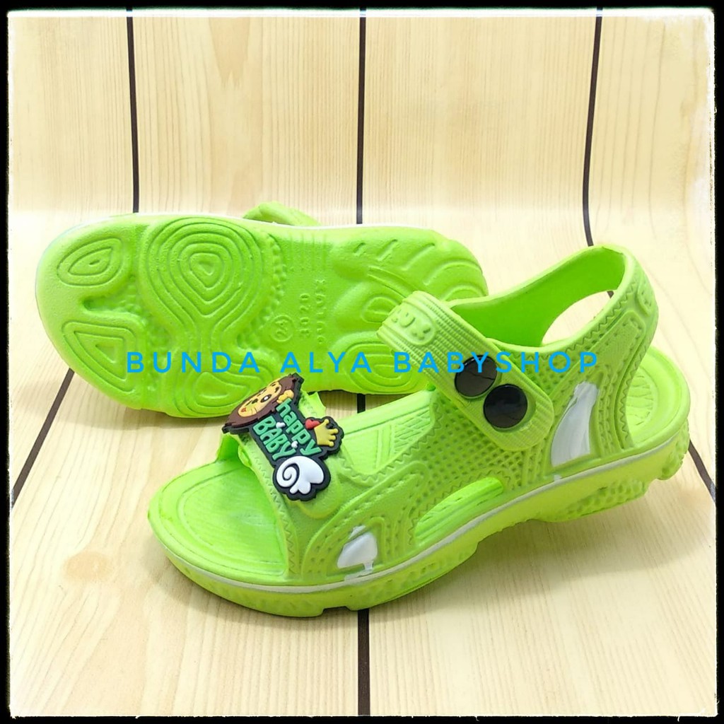 Sendal Anak Laki Laki Karet Usia 3 4 5 Tahun HIJAU Elastis - Sepatu Sandal Anak Cowok Karet Animal Lion Anti Licin  Size 24 - 29