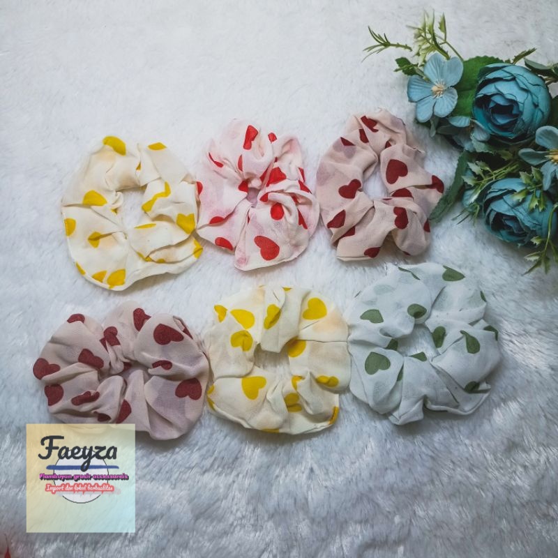 Scrunchie isi 6pcs Ikat Rambut Kunciran Bermotif