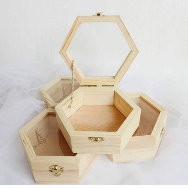 KOTAK CINCIN/PERHIASAN HEXAGONAL DARI KAYU