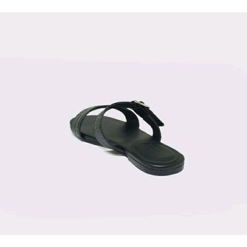 ALN-25 Croco Sandal Kulit Hitam Wanita Ukuran Besar 41-45 Sendal Kulit Kasual JUMBO Bule Luar Negri Hitam, 42