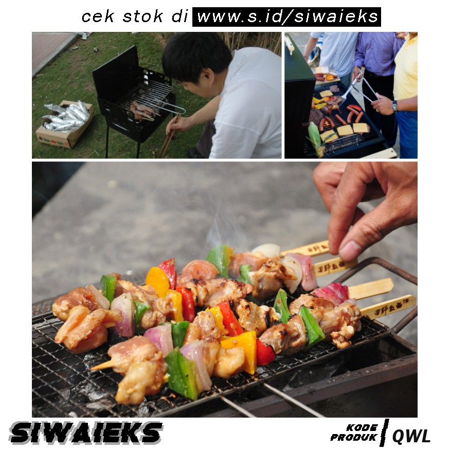 Grab Medan QWL Alat Panggang Arang BBQ Outdoor Grill Stove Foldable - HWSK77 Hitam