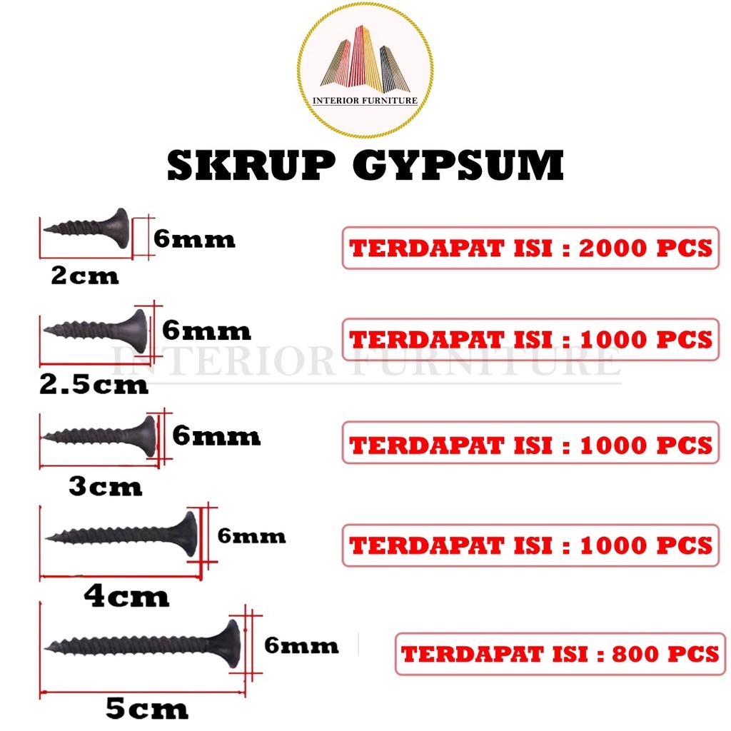 Sekrup Gypsum Harden  / Skrup Gypsum Harden 6 x 1 1/2 ( 4 cm) isi 1000 pcs