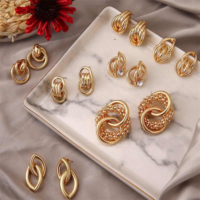 New Fashion Statement Earrings Vintage Geometric Matte Gold Earrings For Women Jewelry