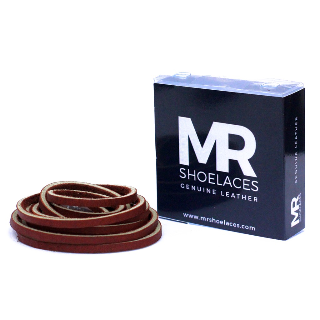 MR Shoelaces LR10 Red Brown (Coklat Merah) - Tali Sepatu Kulit 60cm 80cm 100cm - Premium Leather Shoelace