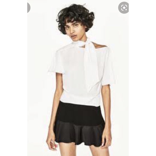 preloved zara basic woman white silky blouse S