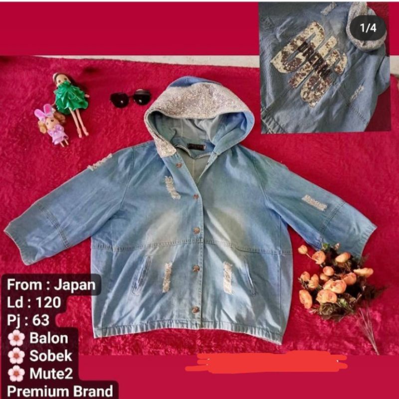 jaket jeans crop tangan balon oversize import
