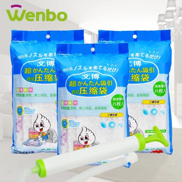 IMPORT Vacum Bag 8in1 set Plastik Vacum Gratis Pompa Traveling Manual