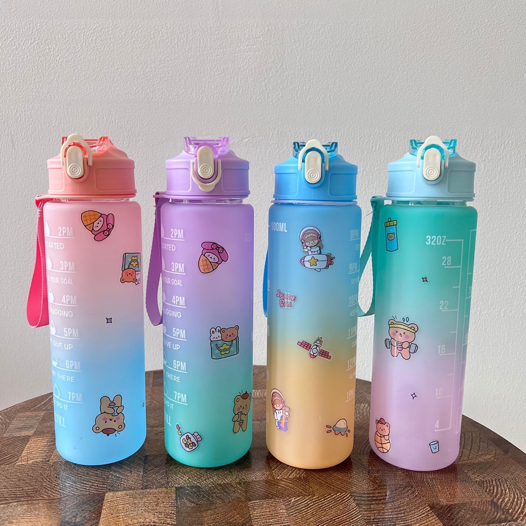 CINSTORE BOTOL MINUM 1 LITER BOTOL MINUM RAINBOW KOREA VIRAL BOTOL MINUM MOTIVASI FREE STICKER 2D BOTOL