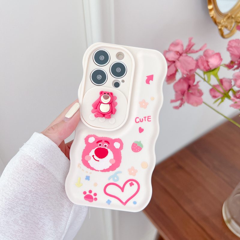 Soft Case Pelindung Kamera Motif Strawberry Beruang Pink Untuk IPhone 11 12 13 14 Pro Max