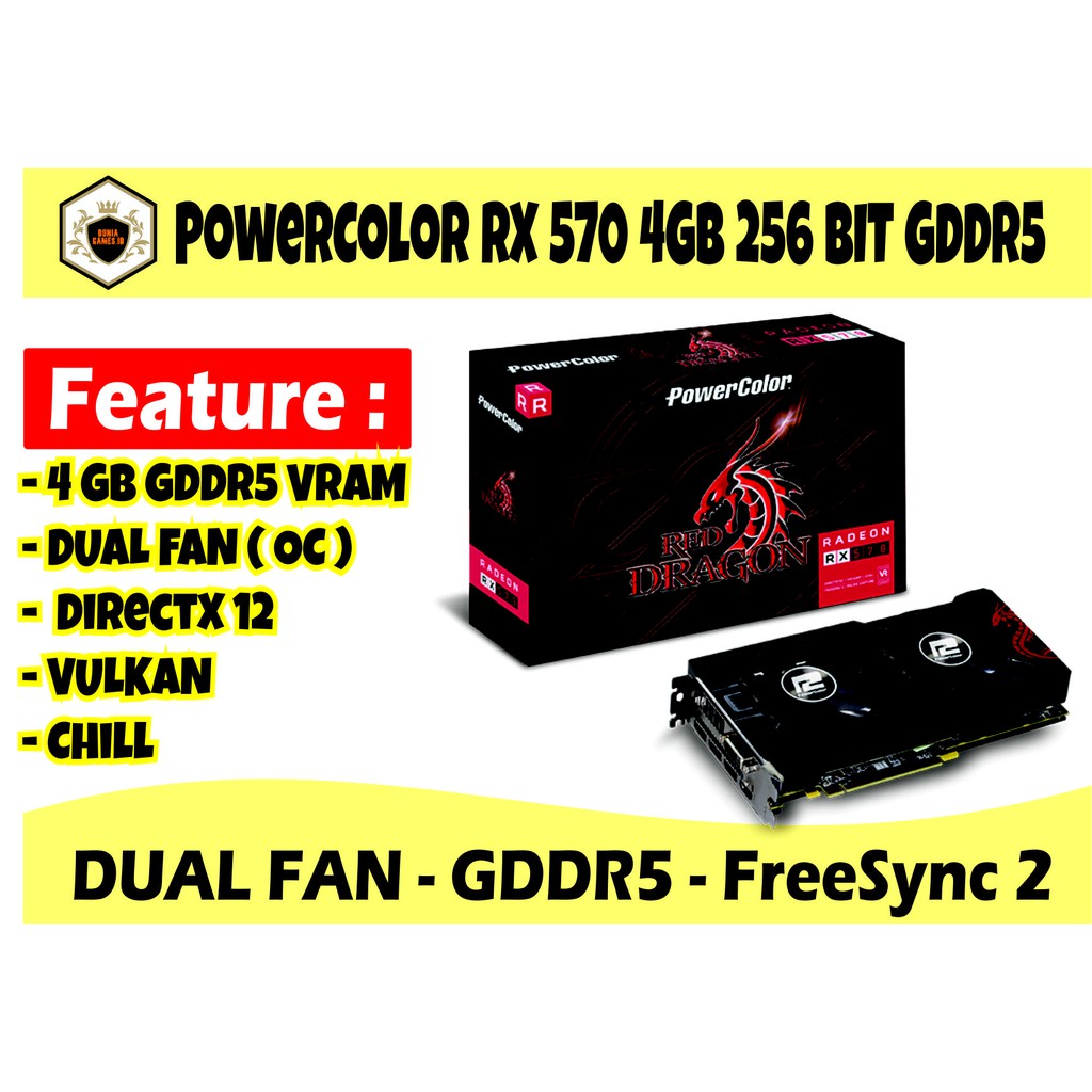 VGA Powercolor RX 570 4GB GDDR5 256 BIT RED DRAGON