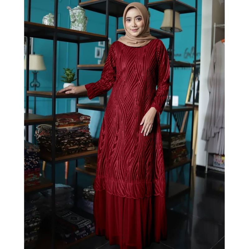 BAJU GAMIS MAXI MAXY DRESS BRUKAT BROKAT TILE BORDIR LAPIS FURING PREMIUM REMAJA PEREMPUAN WANITA MU