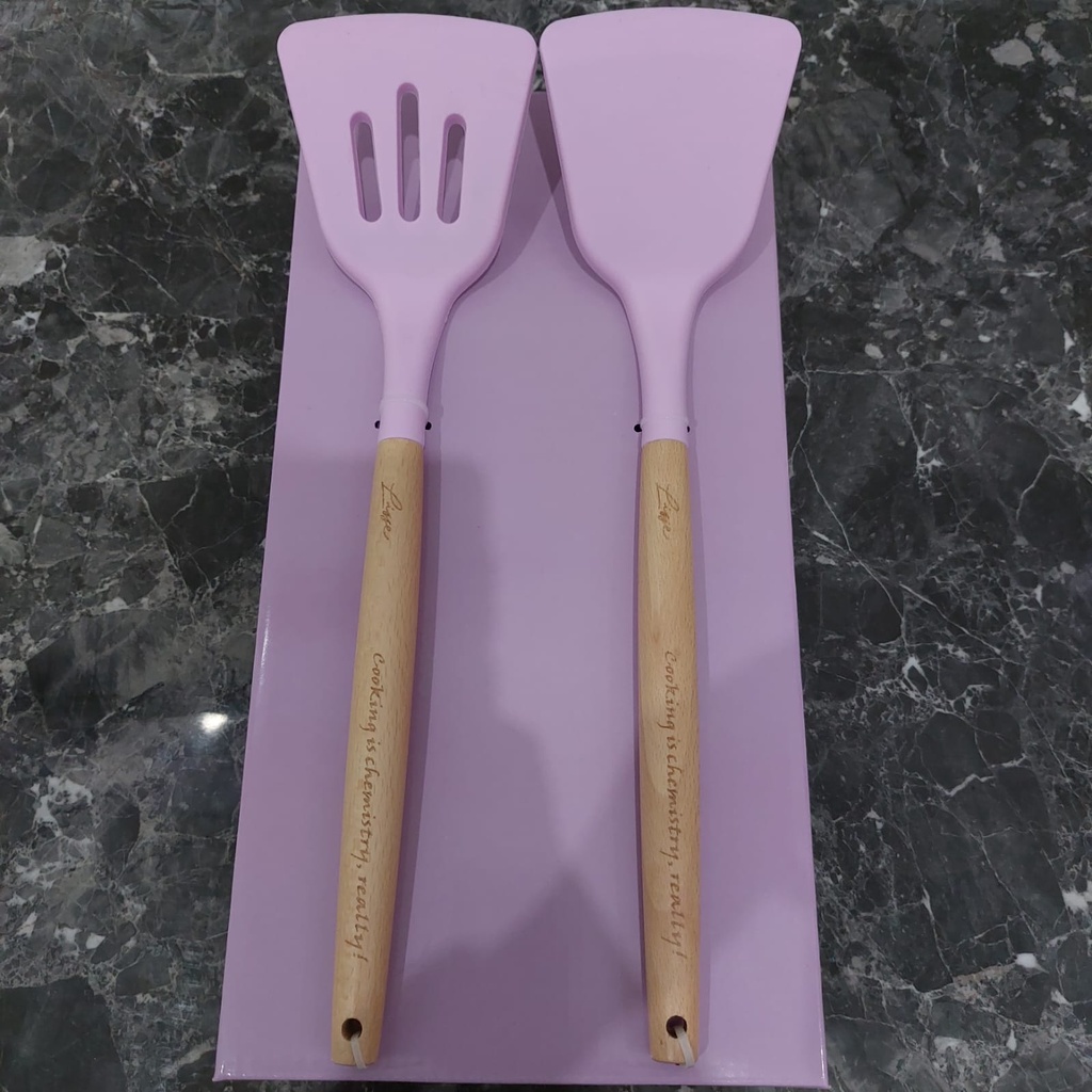 Spatula Silicone Lisse Duo Cookinhg Set Wood Handle