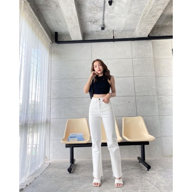 (27-34) UNFINISHED WHITE HW LOOOSE JEANS / PUTIH UNFINISHED HW LOOSE JEANS / CELANA HW LOOSE JEANS WANITA CEWEK