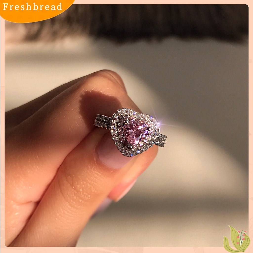 [TERLARIS]Pink Heart-shaped Rhinestone Ring Platinum Plated  Women Jewelry Accessories