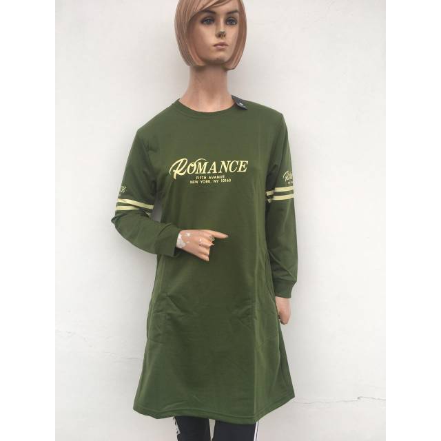 Tunik kaos babytery baju tunik wanita lengan panjang warna hijau army