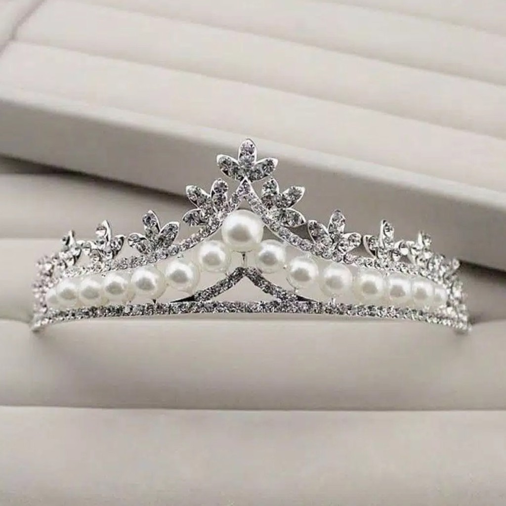 Tiny Crown Mutiara Putih - Hiasan Hijab / Aksesories Rambut Pengantin / Kepala - Mahkota Elegan