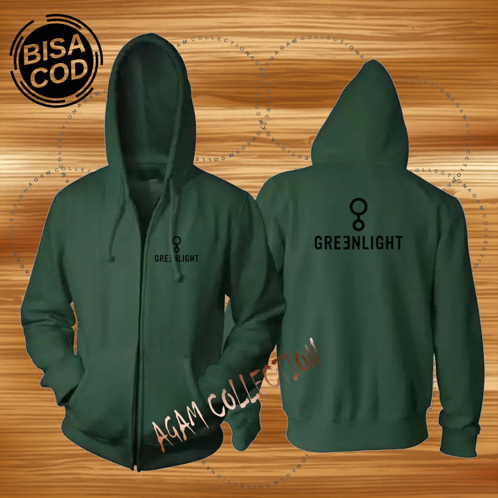 Agam collection Jaket Zipper Distro Greenlight 01 DB Premium Text Hitam Pria Wanita