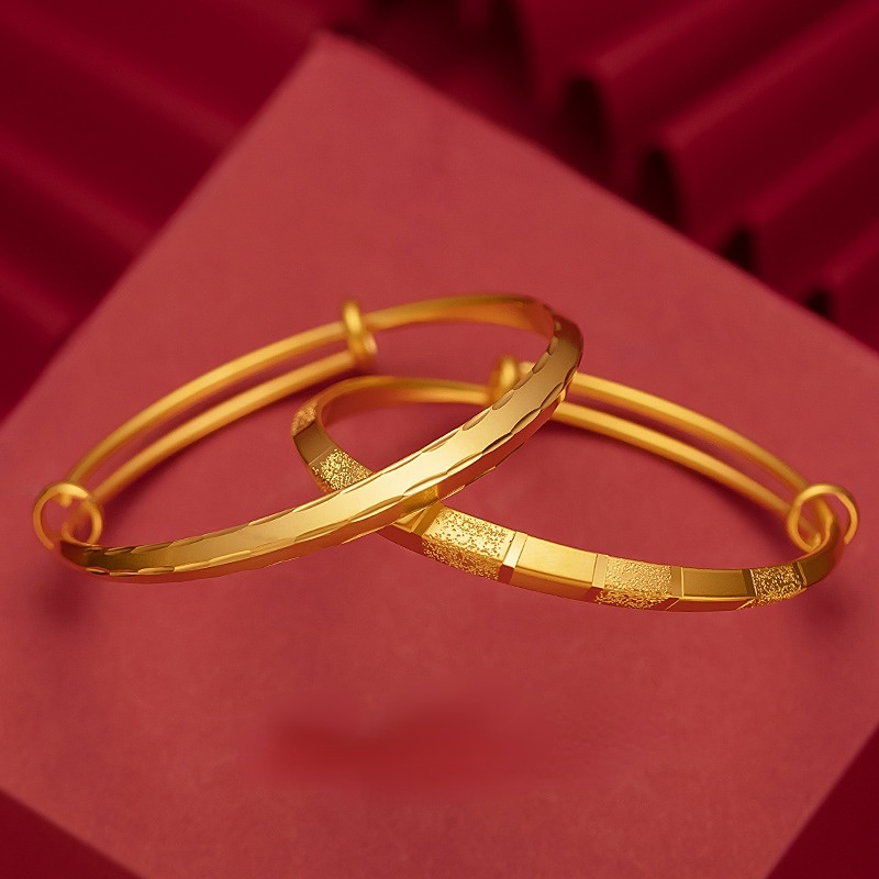 Gelang Bangle Bentuk Segitiga Bahan Sand Gold Plated Emas Asli Kadar 375 Untuk Wanita