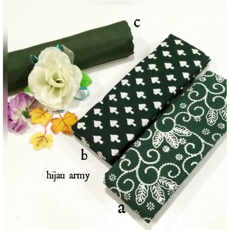 Kain Batik Cap Garutan Handmade Warna Hijau Army Jarik Kebaya Kode 149 Couple Katun Sogan Lawasan Se