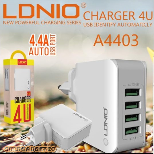 BATOK CHARGER ORIGINAL LDNIO A-4403 OUTPUT 4.4 AMPERE 4 PORT USB