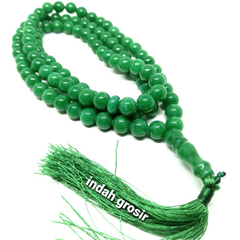 TASBIH BATU GIOK HIJAU PEKAT 99BUTIR 8MM NATURAL