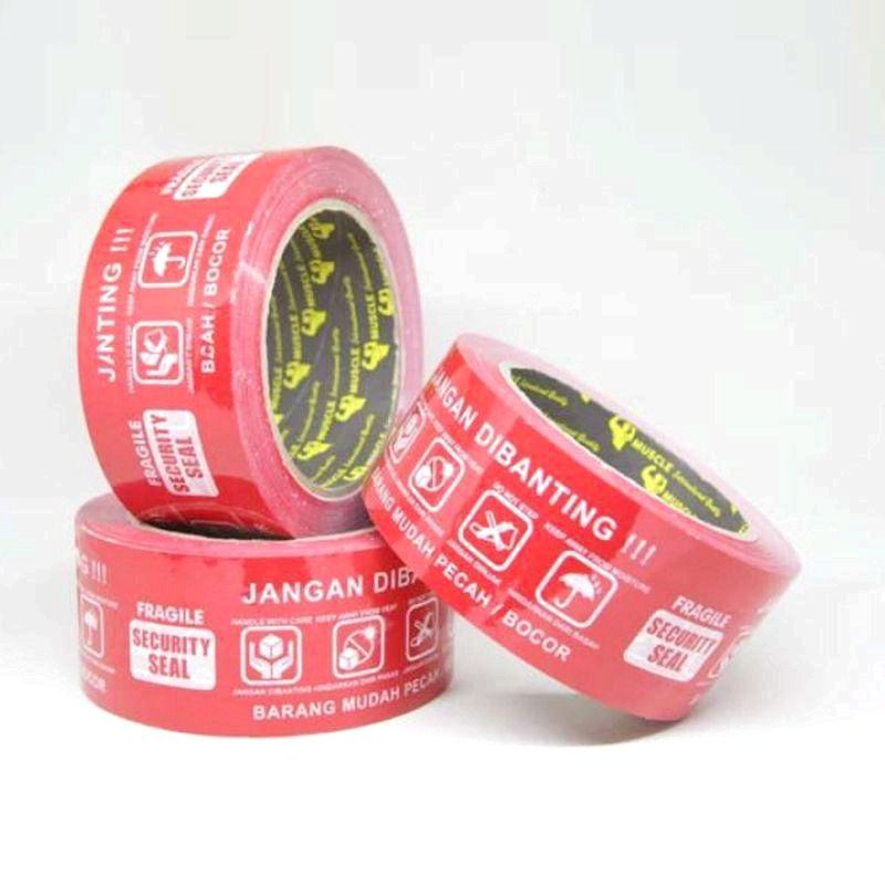 

Lakban Fragile 2 Inch 50 Yard Merah Putih Merk Muscle - Isolasi Selotip Peringatan Jangan Dibanting