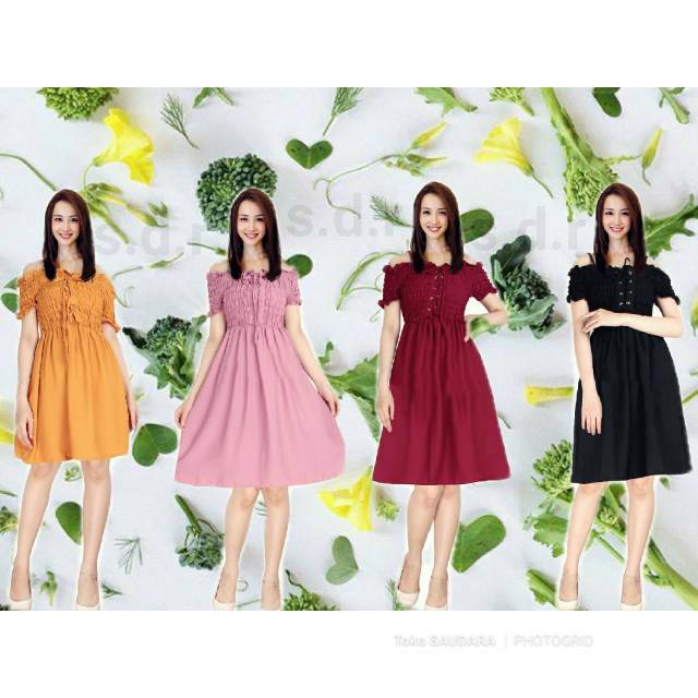 Dress sabrina kerut babydoll tali sepatu