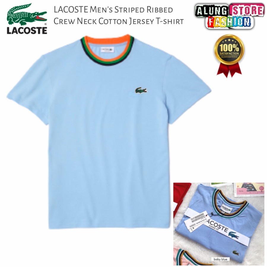 kaos lacoste original import branded baju biru lacos striped rib basic polos ori new tee