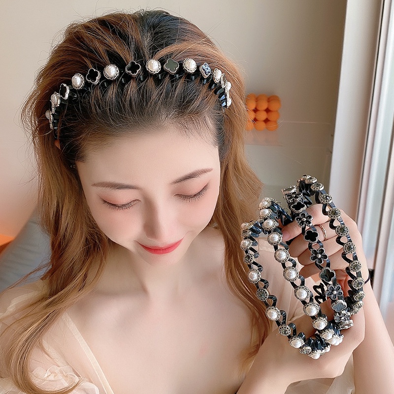 New Pearl Braided Hair accessories Hair Binding Face Washing Head Hoop Rhinestone Headdress Dish Hair Band