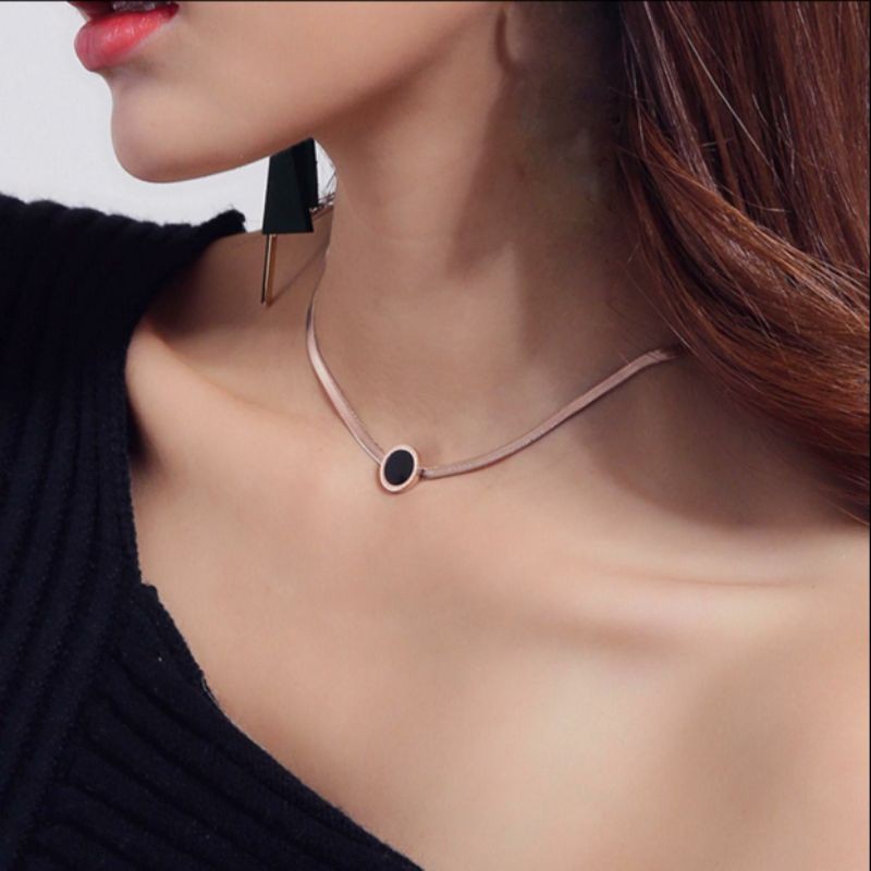 Kalung Belut Titanium Rosegold Mata Hitam N0908199