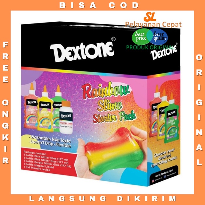 Yt50Uma Dextone Slime Rainbow Kit Bahan Slime 3 Warna Anak Bermain & Berkreasi M04h704