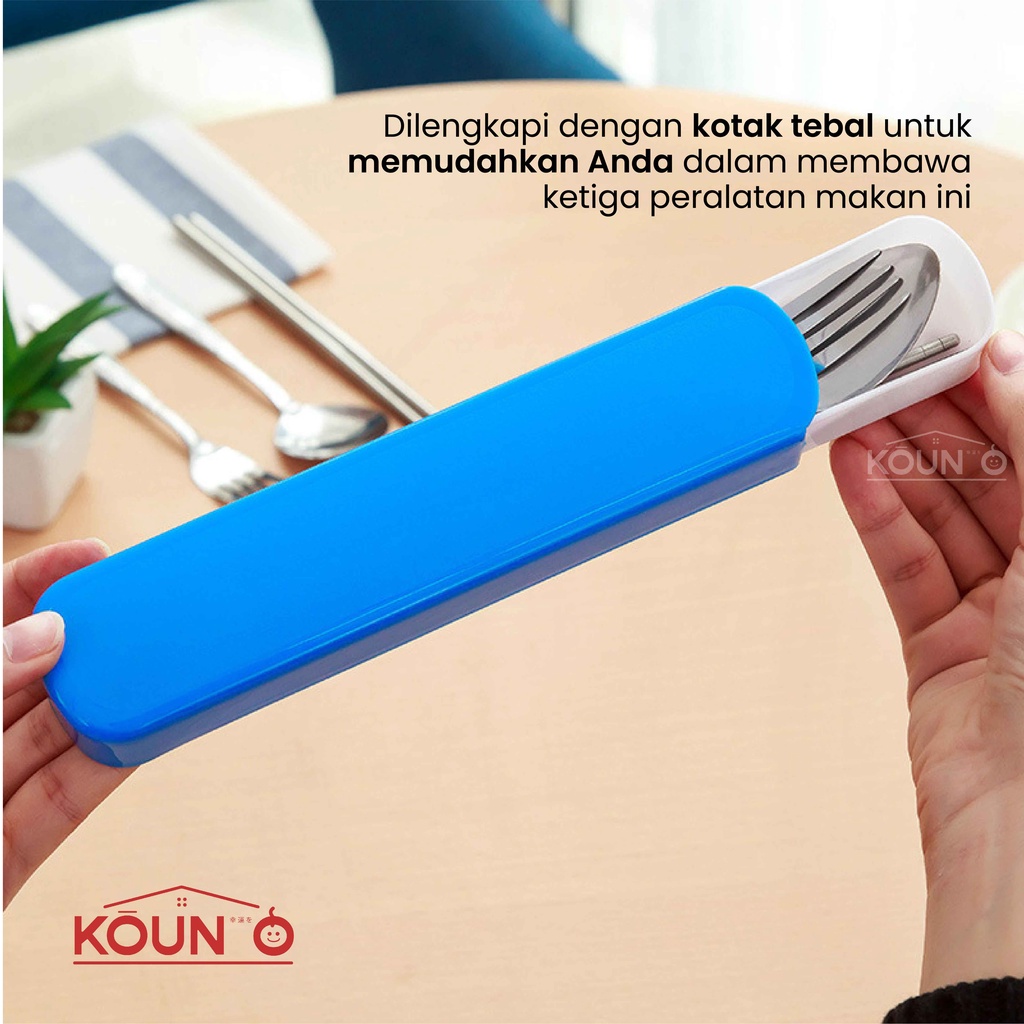 1 Set Alat Makan Sendok Garpu Sumpit Stainless Steel + Box Portable Travel Cutlery Set Food Grade