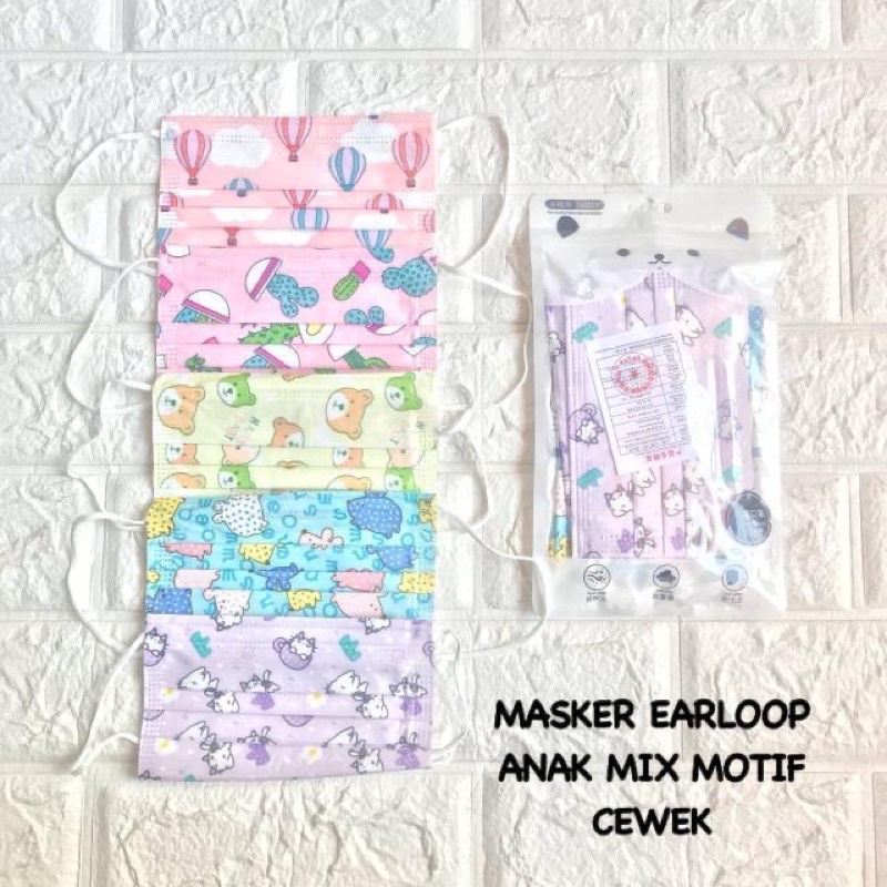 MASKER EARLOOP ANAK MIX MOTIF CEWE COWO 1PACK ISI 10PCS TERMURAH