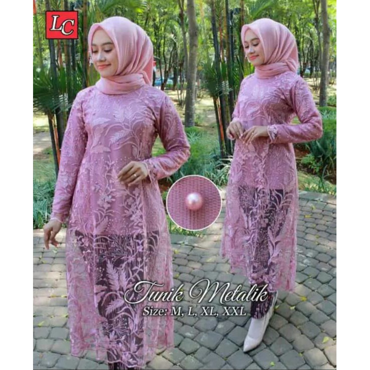 PROMO SET TUNIK METALIK TULLE BORDIR / SET TUNIK TULLE BORDIR NON GLITER