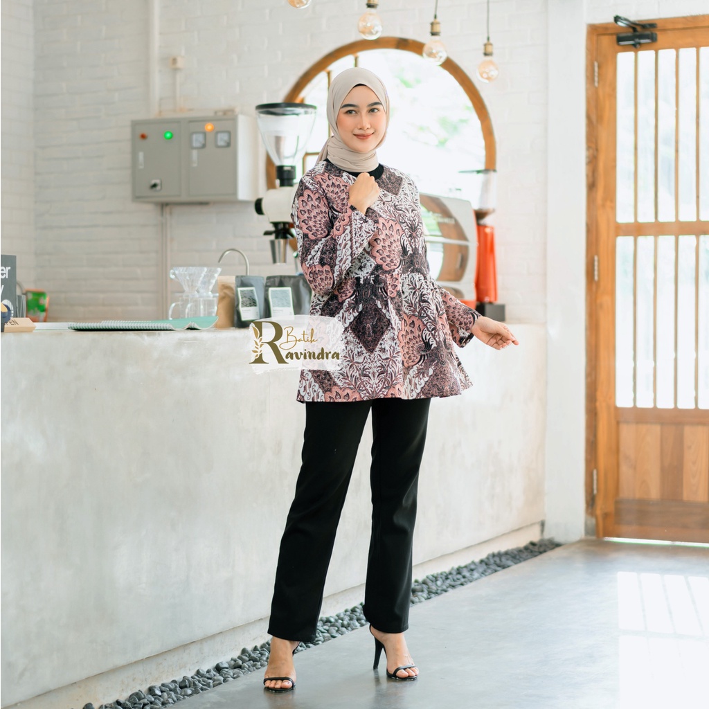 Blus Batik Lengan Panjang Atasan Kerja Wanita